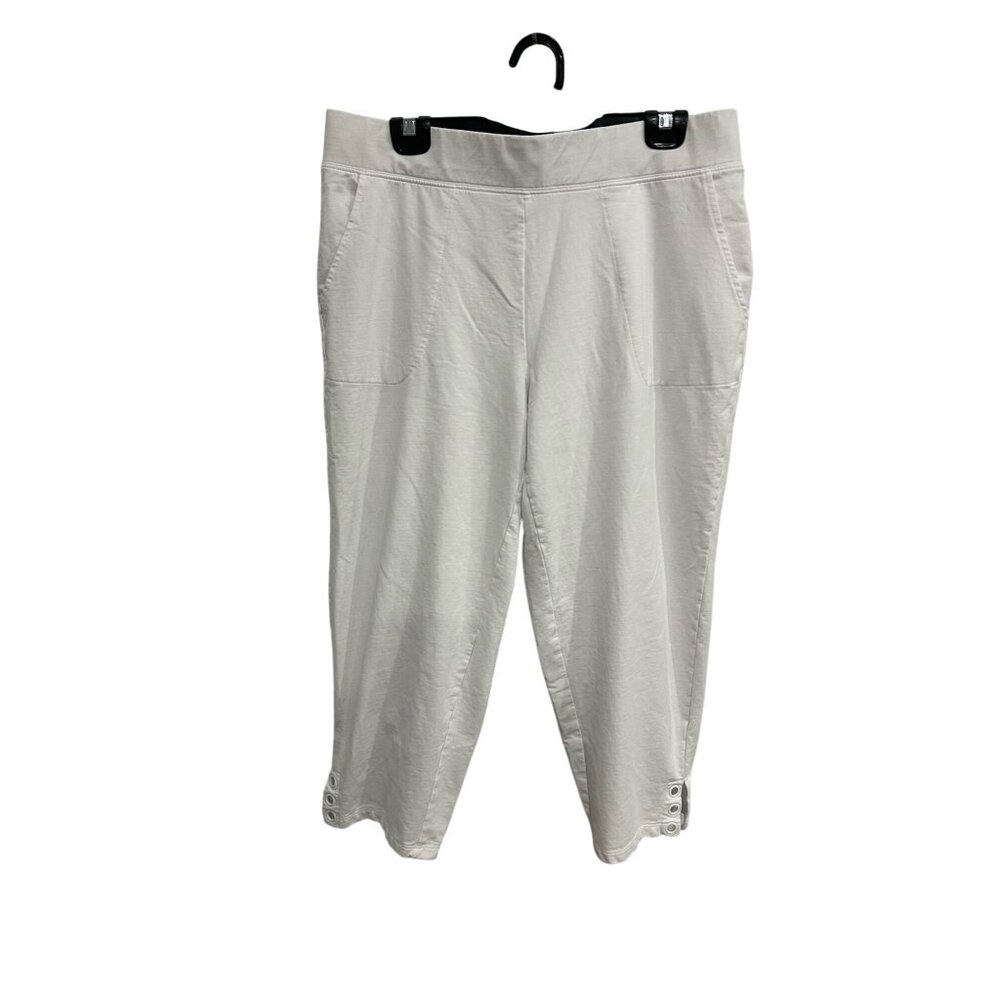 Denim & Co. Active Cropped Pants White Sz Large Side Eyelet Stretch Capris